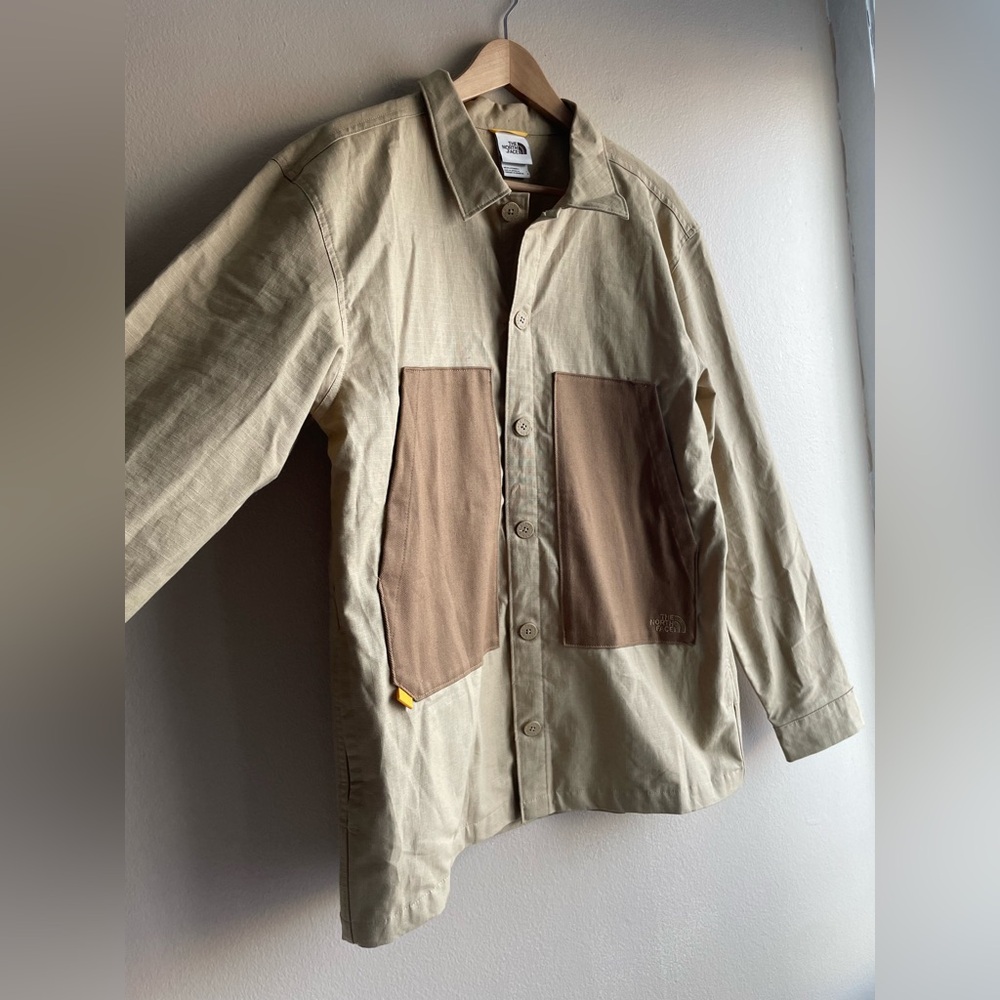 New North Face Men Button Up Thick Shirt Tan Brown Jacket Size Large - Picture 4 of 16